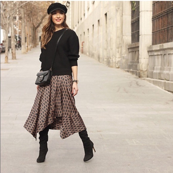 Zara Black and Tan Asymmetrical Wrap Skirt - Picture 3 of 16